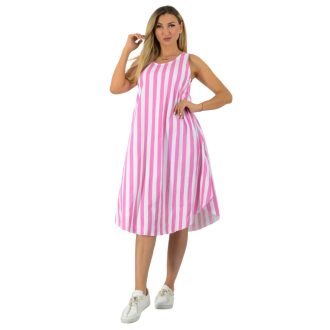 Csíkos ,A vonalú kerekített aljú ruha!  pink L-XL