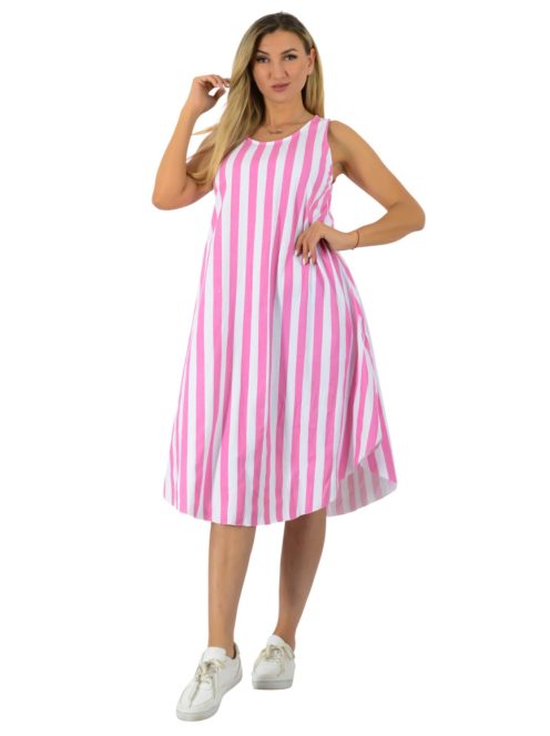 Csíkos ,A vonalú kerekített aljú ruha!  pink L-XL