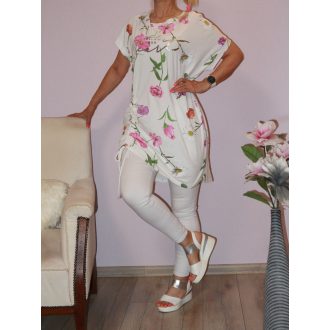 Virágos,eleje húzott,pamut tunika!  L-XXL