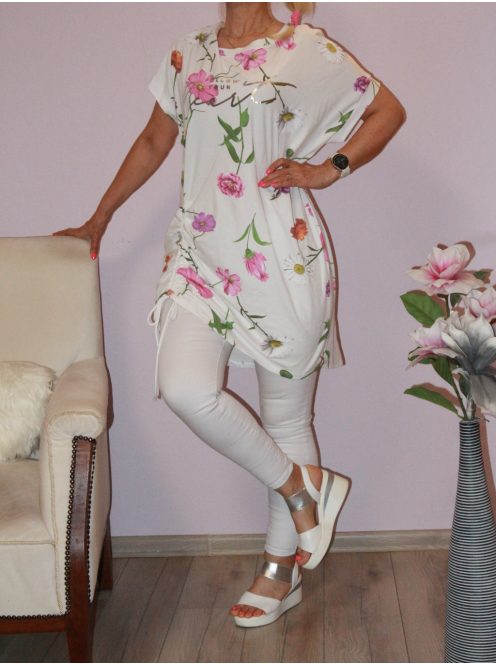 Virágos,eleje húzott,pamut tunika!  L-XXL