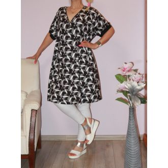   Mintás,cipzáras, A vonalú tunika/ruha !  fekete-fehér XXL-4XL