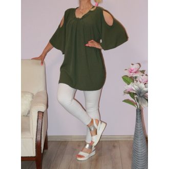 Válla nyitott,harang ujjú tunika! khaki XXL-3XL