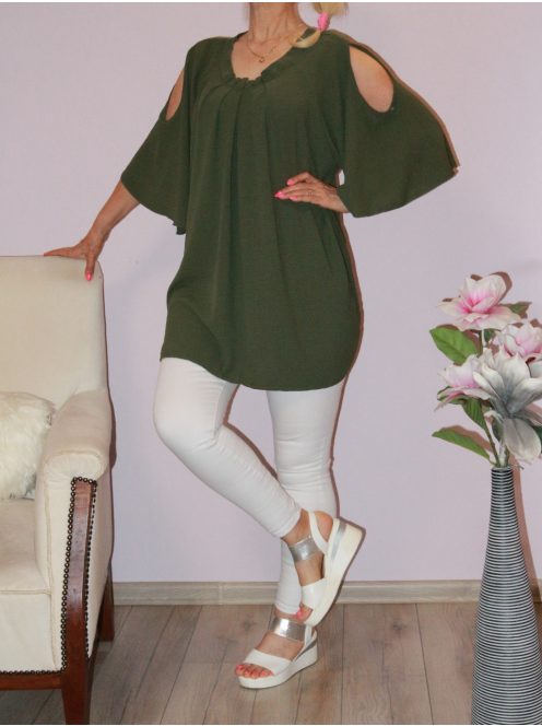 Válla nyitott,harang ujjú tunika! khaki XXL-3XL