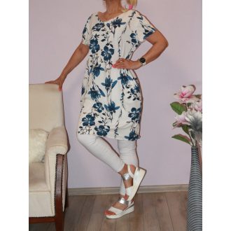 Virág mintás,zsebes tunika! fehér-kék L-XXL