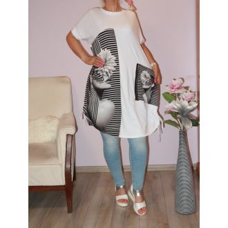 Mintás,zsebes,oldala húzott tunika!  fehér XL-3XL