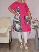Mintás,zsebes,oldala húzott tunika! pink XL-3XL