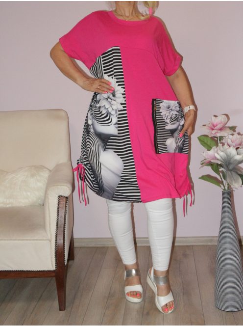 Mintás,zsebes,oldala húzott tunika! pink XL-3XL
