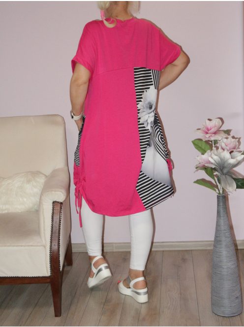 Mintás,zsebes,oldala húzott tunika! pink XL-3XL