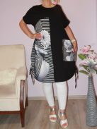 Mintás,zsebes,oldala húzott tunika! fekete XL-3XL