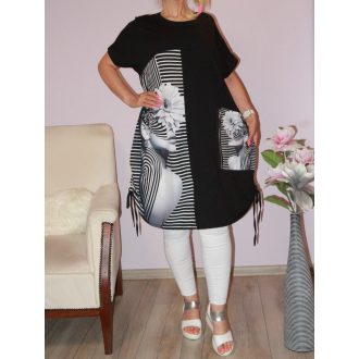 Mintás,zsebes,oldala húzott tunika! fekete XL-3XL