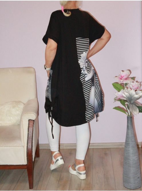 Mintás,zsebes,oldala húzott tunika! fekete XL-3XL