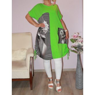 Mintás,zsebes,oldala húzott tunika! kiwizöld XL-3XL