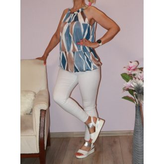   Mintás,nyaknál kötős,gumis aljú felső! kék-barna M-XXL