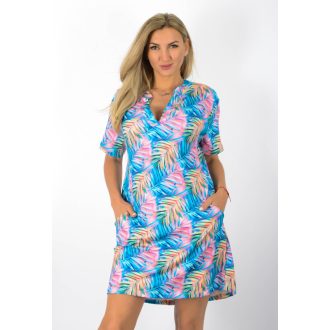 Trópusi levél mintás,ingnyakú,zsebes tunika !   L-XL