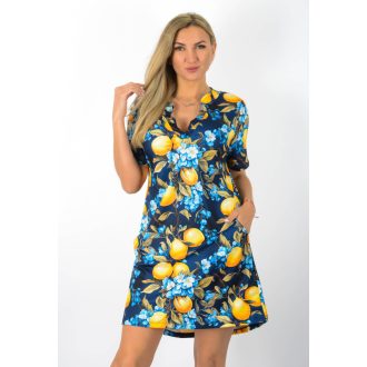 Citrom mintás,ingnyakú,zsebes tunika !  sötétkék  L-XL