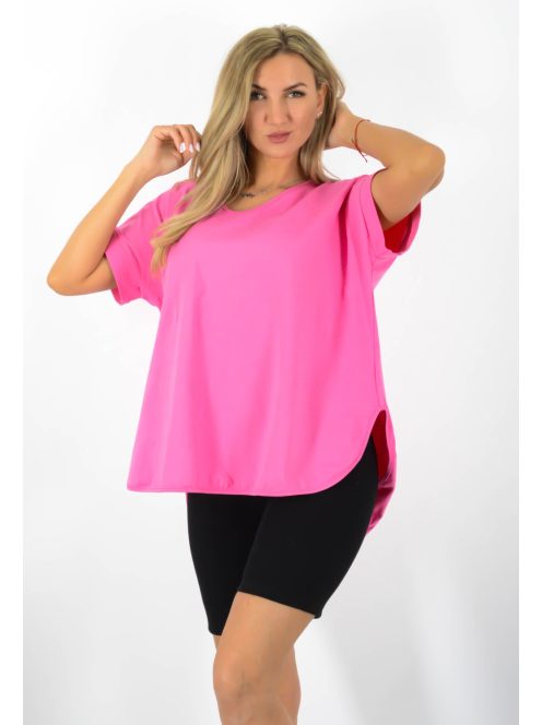 V nyakú,kerekített aljú,hátulja hosszabb felső!  pink XL-3XL