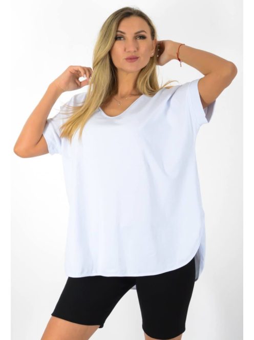 V nyakú,kerekített aljú,hátulja hosszabb felső!  fehér XL-3XL