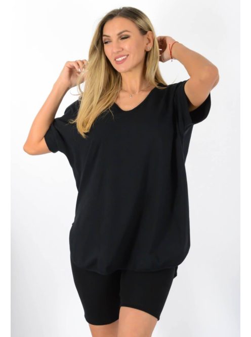 V nyakú,kerekített aljú,hátulja hosszabb felső! fekete XL-3XL