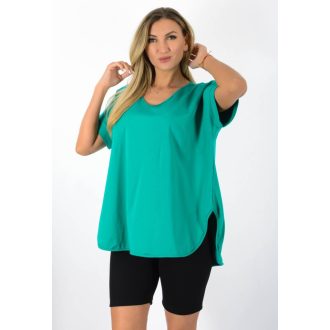   V nyakú,kerekített aljú,hátulja hosszabb felső! zöld XL-3XL
