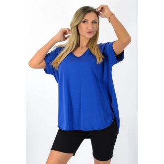   V nyakú,kerekített aljú,hátulja hosszabb felső! királykék XL-3XL