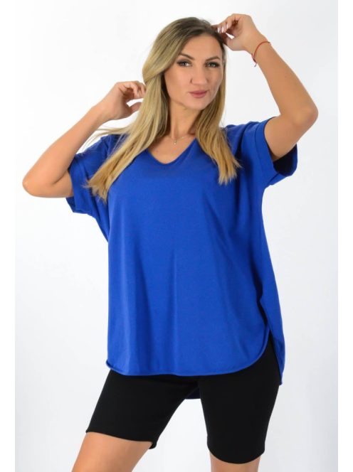 V nyakú,kerekített aljú,hátulja hosszabb felső! királykék XL-3XL