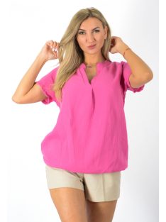 Géz anyagú, ingfazonú ,gumis aljú felső! pink  L-XL