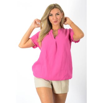 Géz anyagú, ingfazonú ,gumis aljú felső! pink  L-XL