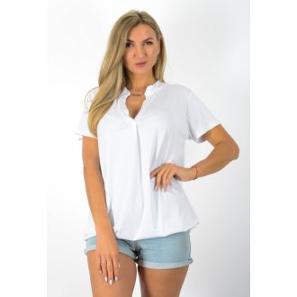 Géz anyagú, ingfazonú ,gumis aljú felső! fehér  L-XL