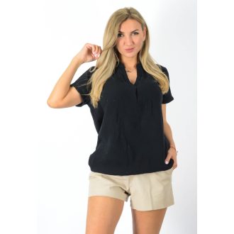 Géz anyagú, ingfazonú ,gumis aljú felső! fekete  L-XL