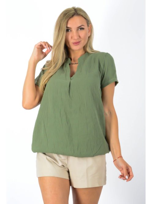 Géz anyagú, ingfazonú ,gumis aljú felső! khaki L-XL