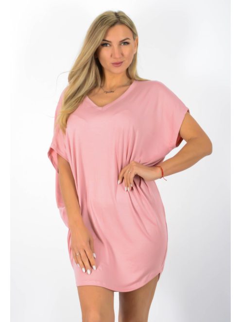 Egyszínű,V nyakú lenge tunika! púderrózsaszín L-XXL