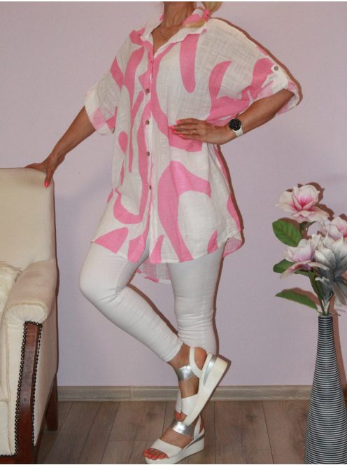 Mintás,lenvásznas,gombos, ingtunika! pink  XL-3XL