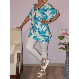 Levél mintás,cipzáras felső ! türkiz  XXL-4XL