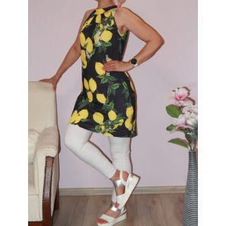   Citrom mintás,bordás anyagú,nyaknál kötős tunika/ ruha! M-XL