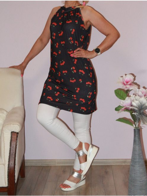 Cseresznyés,bordás anyagú,nyaknál kötős tunika/ ruha! M-XL