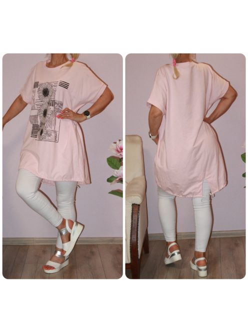 Strasszos napraforgós,alja kötős,zsebes tunika! rózsaszín XL-XXL