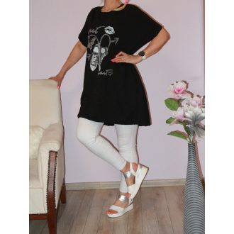   Strasszos lepkés tornacipős,alja kötős,zsebes tunika! fekete XL-XXL