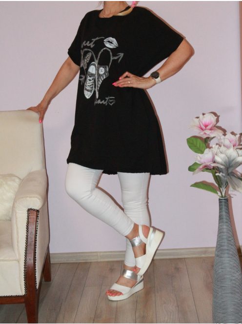 Strasszos lepkés tornacipős,alja kötős,zsebes tunika! fekete XL-XXL