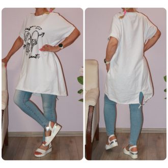   Strasszos lepkés tornacipős,alja kötős,zsebes tunika! fehér XL-XXL
