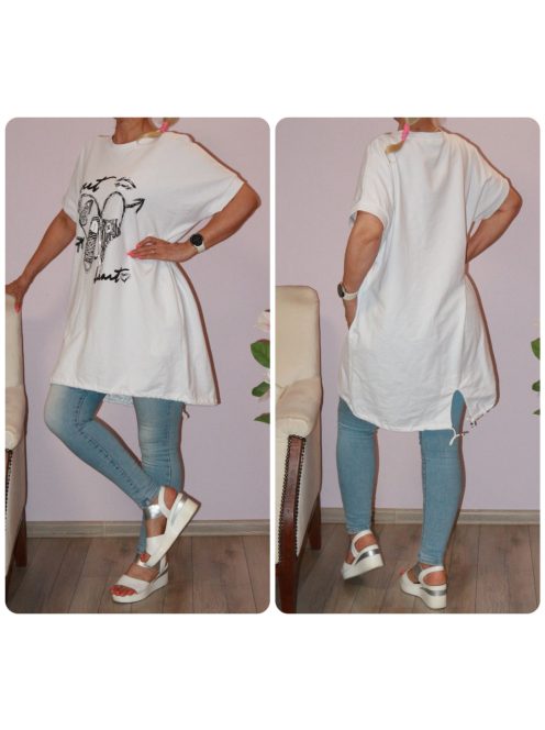 Strasszos lepkés tornacipős,alja kötős,zsebes tunika! fehér XL-XXL