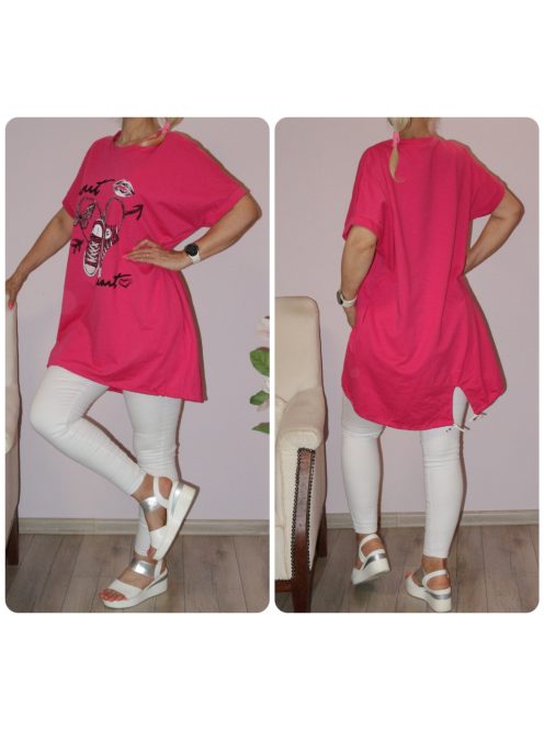 Strasszos lepkés tornacipős,alja kötős,zsebes tunika! pink XL-XXL