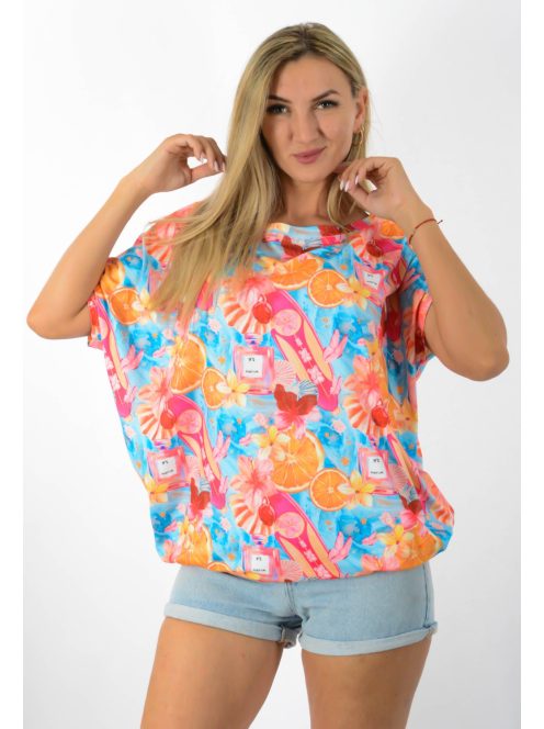 Trópusi gyümölcsös,virágos,aszimmetrikus,gumis aljú felső !  L-XXL