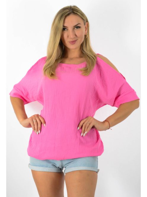 Géz anyagú,válla nyitott,denevérujjas,gumis felső!  pink  L-XL