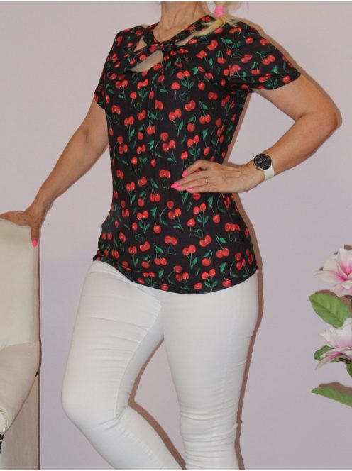 Ceresznye mintás,csavart elejű felső ! fekete  M-XL