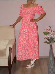   Mintás,mellben gumírozott  maxi ruha! neonpink-narancs S-XL