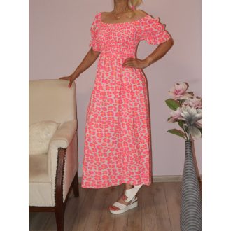   Mintás,mellben gumírozott  maxi ruha! neonpink-narancs S-XL