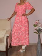 Mintás,mellben gumírozott  maxi ruha! neonpink-narancs S-XL