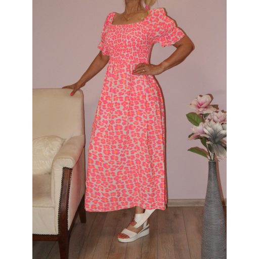 Mintás,mellben gumírozott  maxi ruha! neonpink-narancs S-XL
