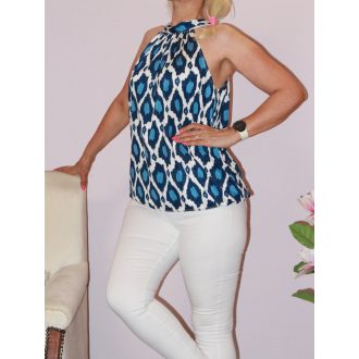Mintás,nyaknál kötős,gumis aljú felső!  kék M-XL