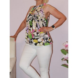 Virágos,nyaknál kötős,gumis aljú felső!  M-XL